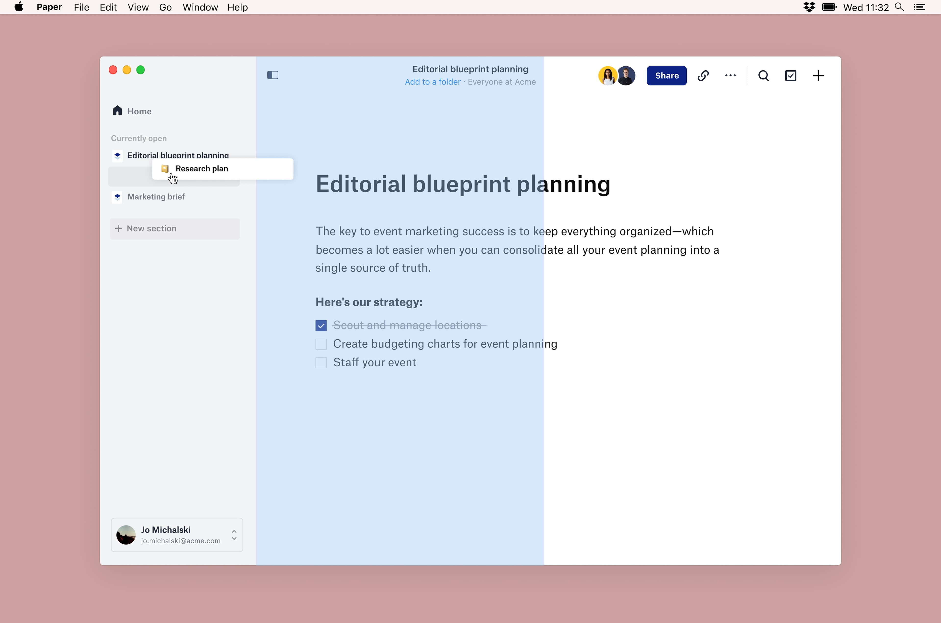 Paper Desktop multi-window document screens.